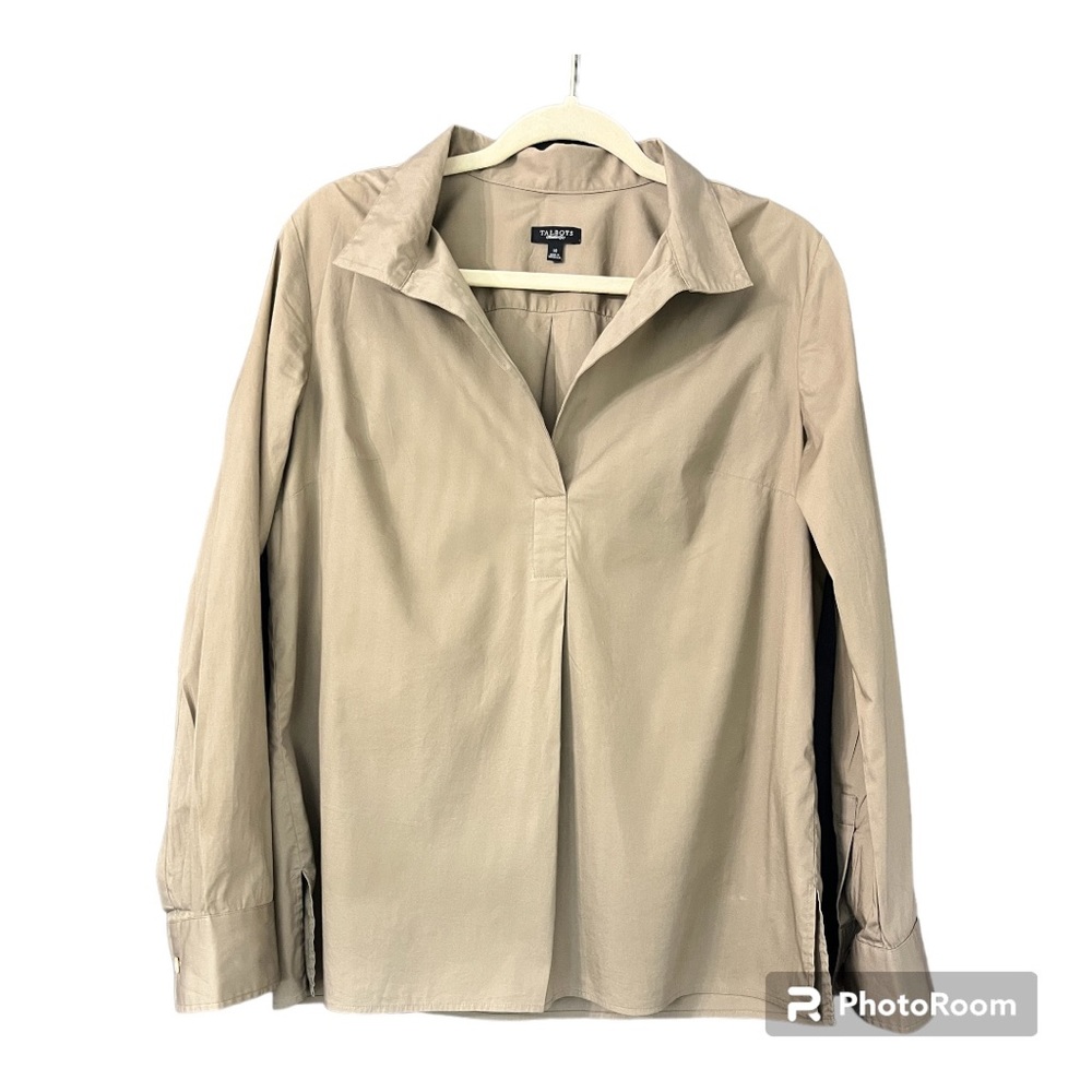Talbots Long Sleeve Khaki Collared Pullover - Size 10